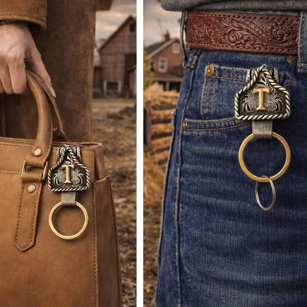 Handmade Cow Tag Belt Key Holder