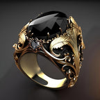 Vintage Black Oval Rhinestone Ring – Retro Gold Finish