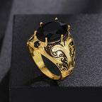 Vintage Black Oval Rhinestone Ring – Retro Gold Finish