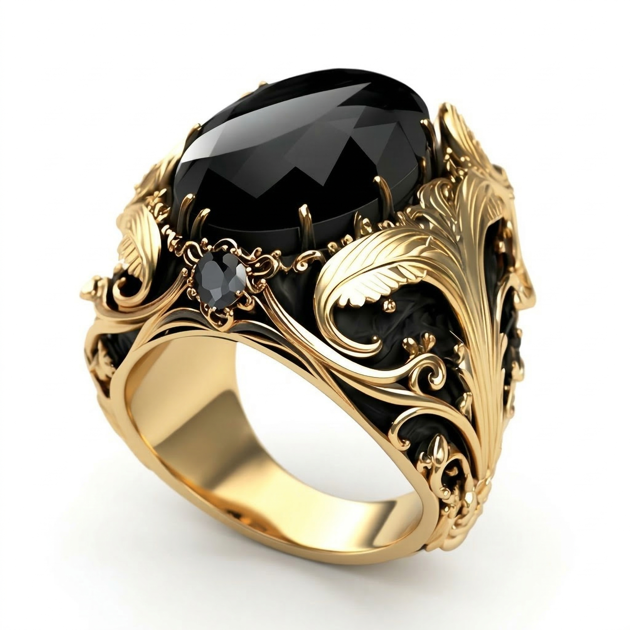 Vintage Black Oval Rhinestone Ring – Retro Gold Finish